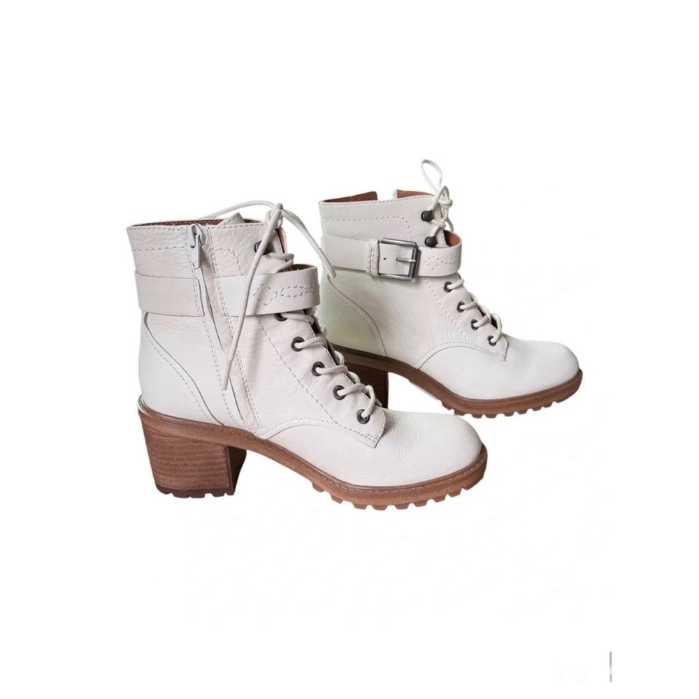 Zodiac Gemma White Leather Lace Up Combat Ankle Boots Womens 7M